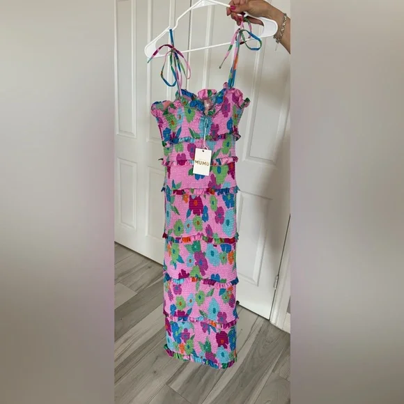 Show me your mumu dress NWT!!  Stella smocked dress pink Piccadilly floral XL - Picture 4 of 5